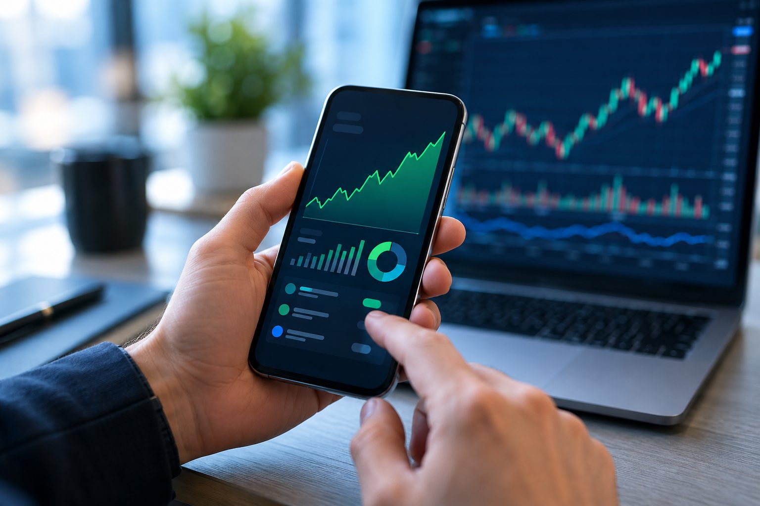 Checking a trading account balance on a smartphone